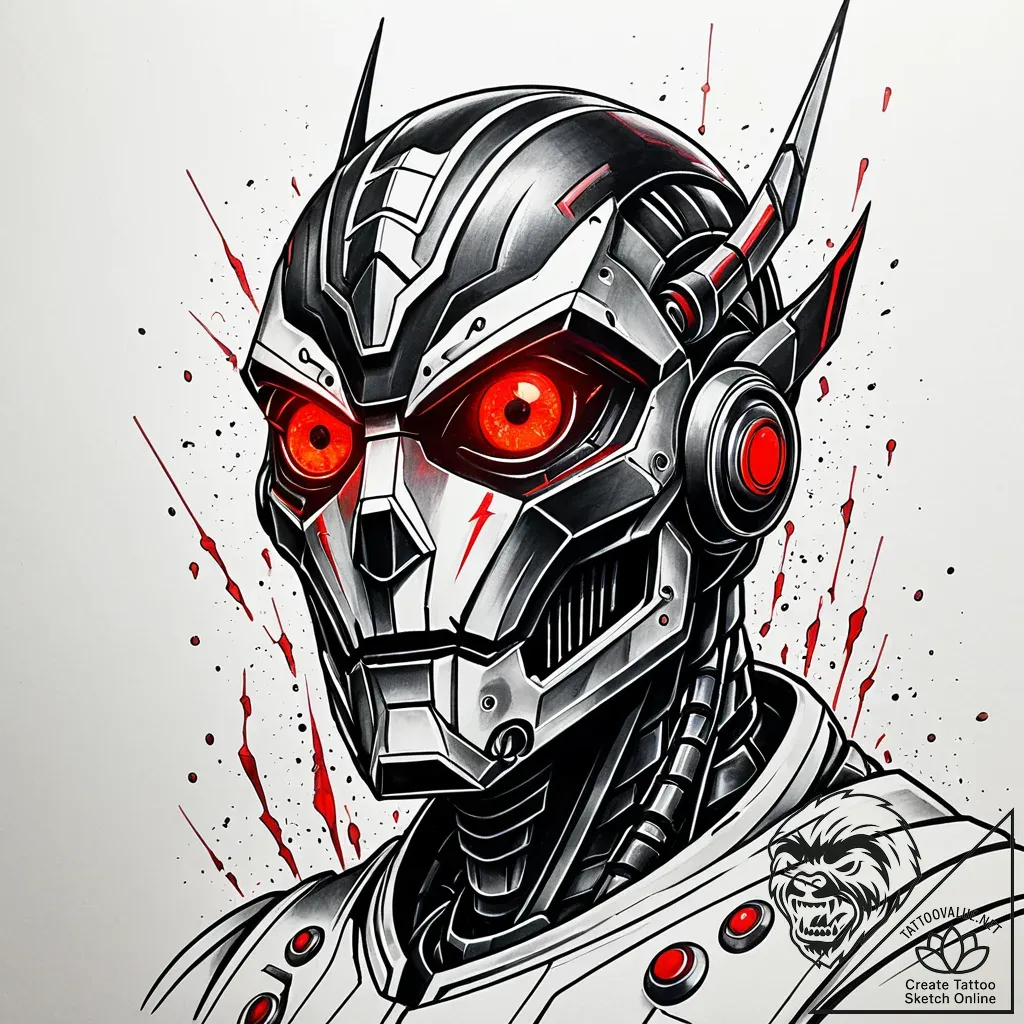 Tattoo sketch, robot overlord with glowing re... - style Jaeger Simple - tattoo sketch (09.11.2025 18:58)