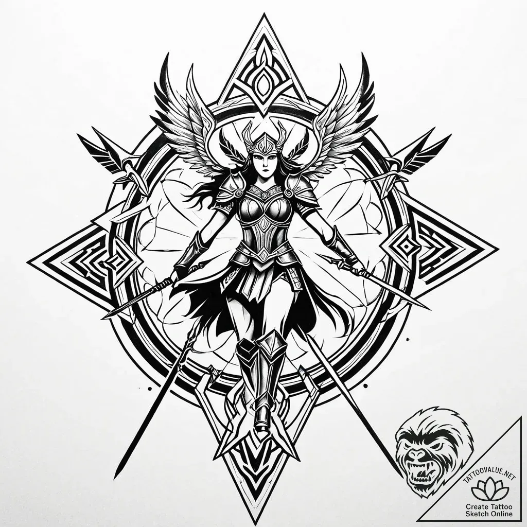 Tat tattoo sketch, valkyrie warrior flying ov... - style Jaeger Mini - tattoo sketch (09.11.2025 19:13)