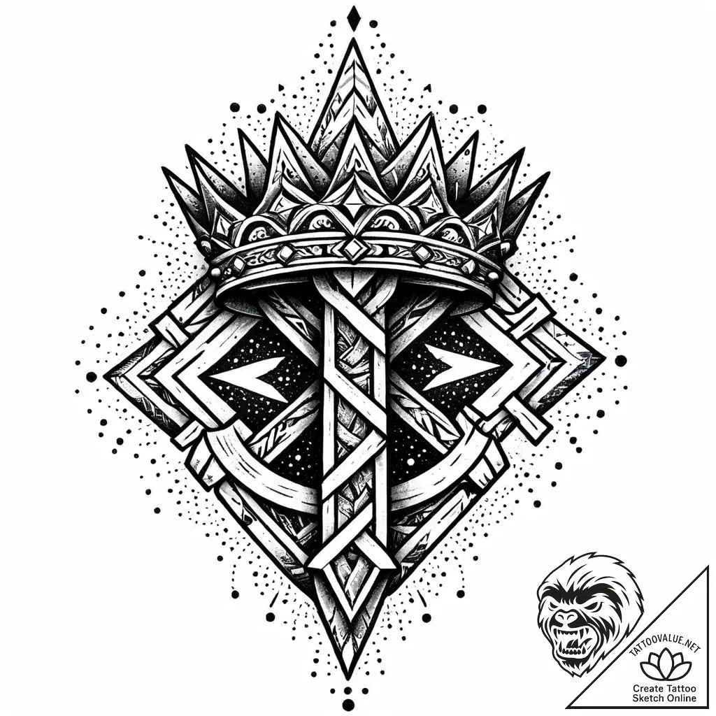 Rotwood staff crowned with runes, ink illustr... - style Jaeger Mini - tattoo sketch (09.11.2025 19:25)
