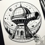 An astronomical observatory dome opening to r… – style Jaeger Simple – tattoo sketch (09.11.2025 19:34)