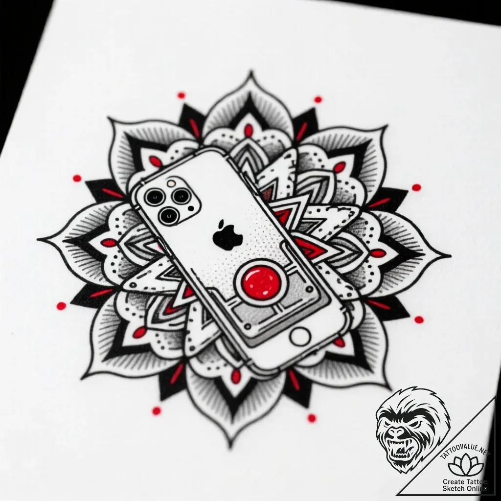 Mandala made from dissected parts of a smartp... - style Flux Inscriptions - tattoo sketch (09.11.2025 19:43)