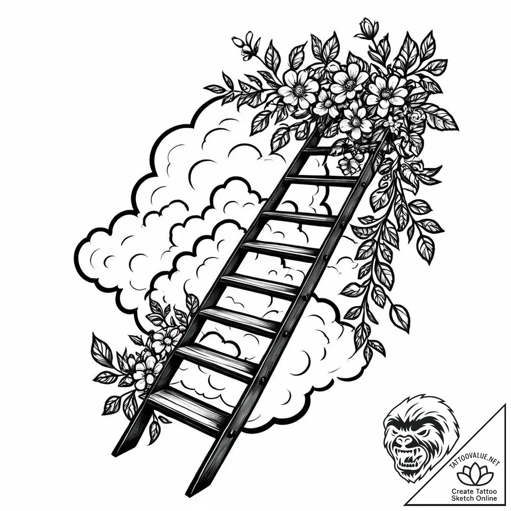 Ladder of flowers reaching up to a cloud, tat... - style Jaeger Mini - tattoo sketch (09.11.2025 19:49)