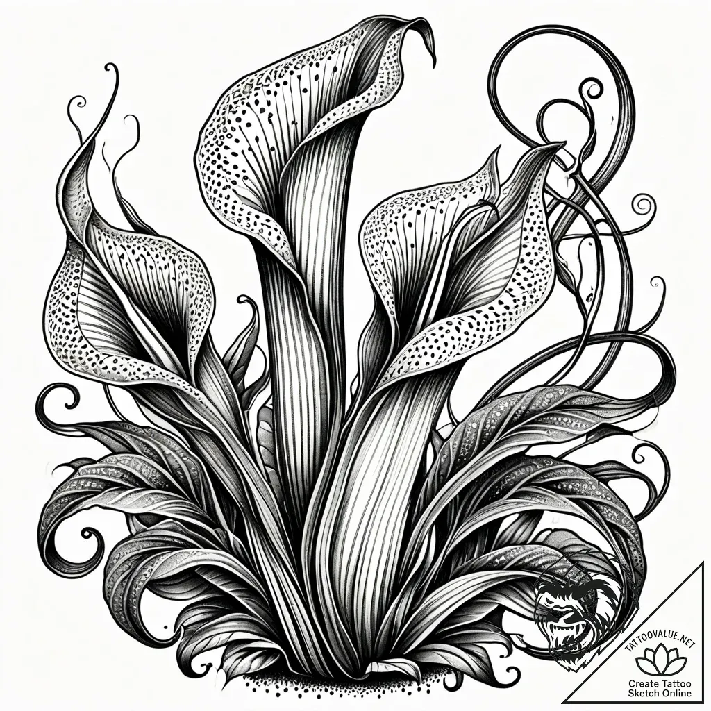 A pitcher plant, tattoo sketch design, dotwor... - style Jaeger Simple - tattoo sketch (09.11.2025 19:58)