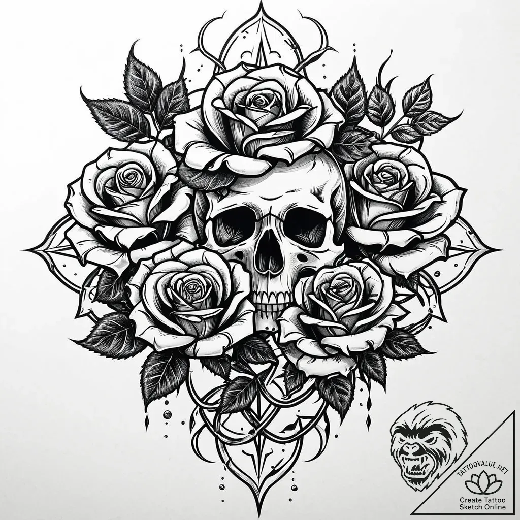 Apocalyptic rose with barbed petals, tattoo l... - style Jaeger Mini - tattoo sketch (09.11.2025 20:01)