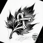 Leaf sigil carved in bone, tattoo flash sheet… – style Flux Inscriptions – tattoo sketch (09.11.2025 20:07)