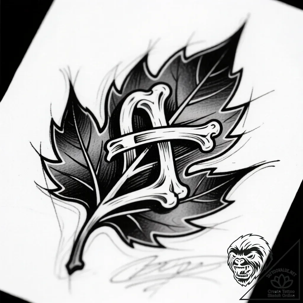 Leaf sigil carved in bone, tattoo flash sheet... - style Flux Inscriptions - tattoo sketch (09.11.2025 20:07)