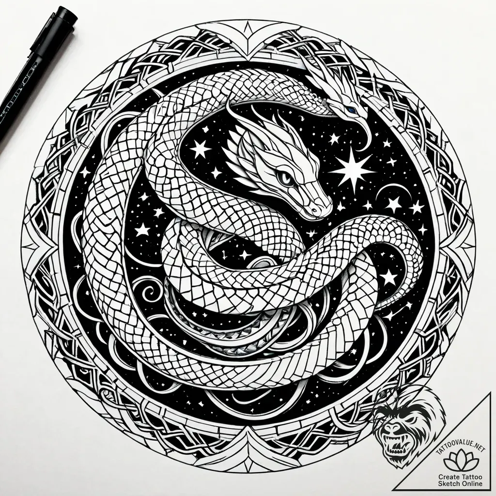 Portal serpent weaving through stars, tattoo... - style Jaeger Simple - tattoo sketch (09.11.2025 20:10)