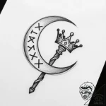 Moon staff crowned with runes, artistic tatto… – style Flux Inscriptions – tattoo sketch (09.11.2025 20:19)