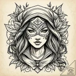 Stone mask veiled in ivy, tattoo line art, dy… – style Jaeger Simple – tattoo sketch (09.11.2025 20:22)