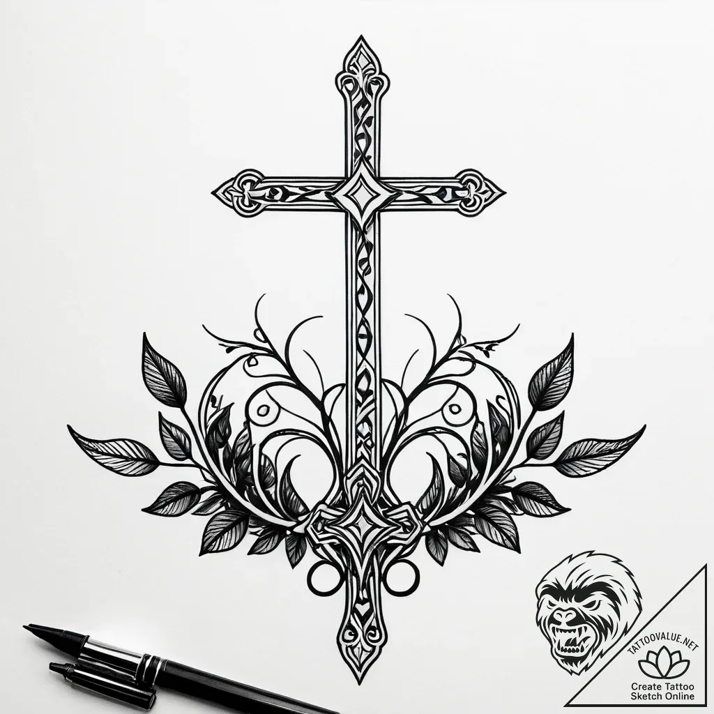 Palisade overgrown with thorned vines, ink il... - style Jagger Old - tattoo sketch (09.11.2025 20:39)