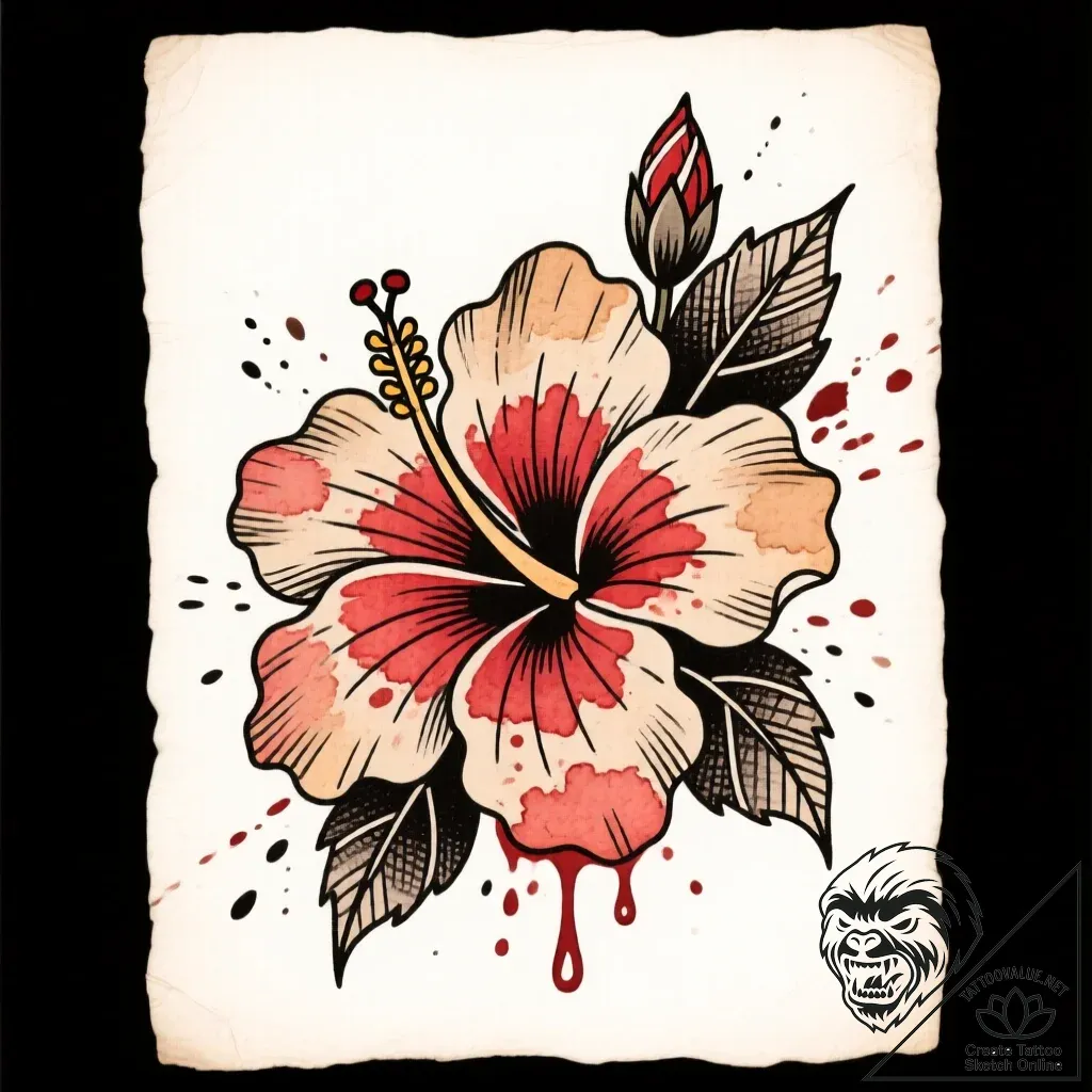 Tat tattoo sketch, vibrant hibiscus flower wi... - style Flux Inscriptions - tattoo sketch (09.11.2025 20:43)