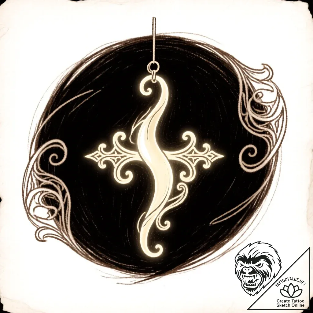 Ivory talisman glowing in void, tattoo flash... - style Flux Inscriptions - tattoo sketch (09.11.2025 20:55)