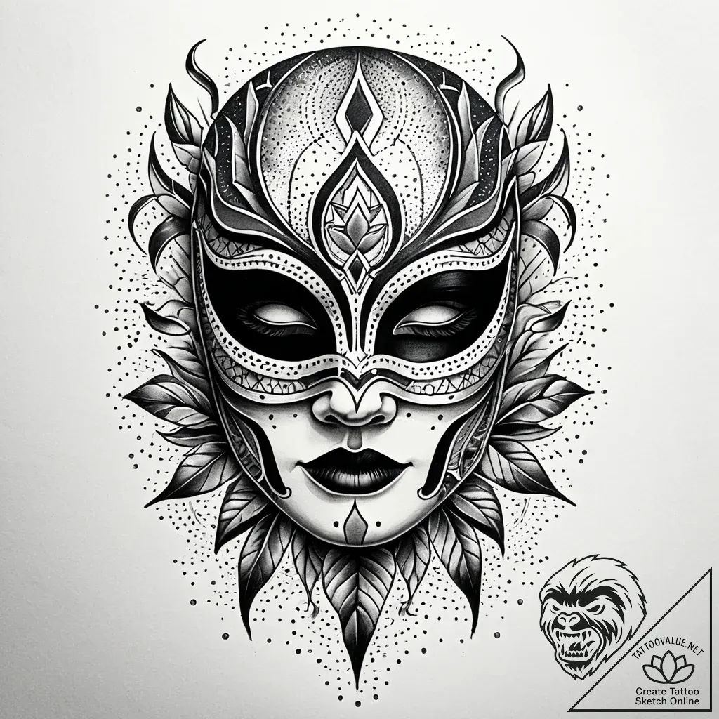 Black mask cracked down the middle, tattoo dr... - style Jaeger Simple - tattoo sketch (09.11.2025 20:57)