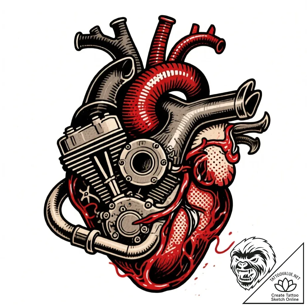 Motorcycle engine morphing into a beast's hea... - style Flux Inscriptions - tattoo sketch (09.11.2025 21:07)