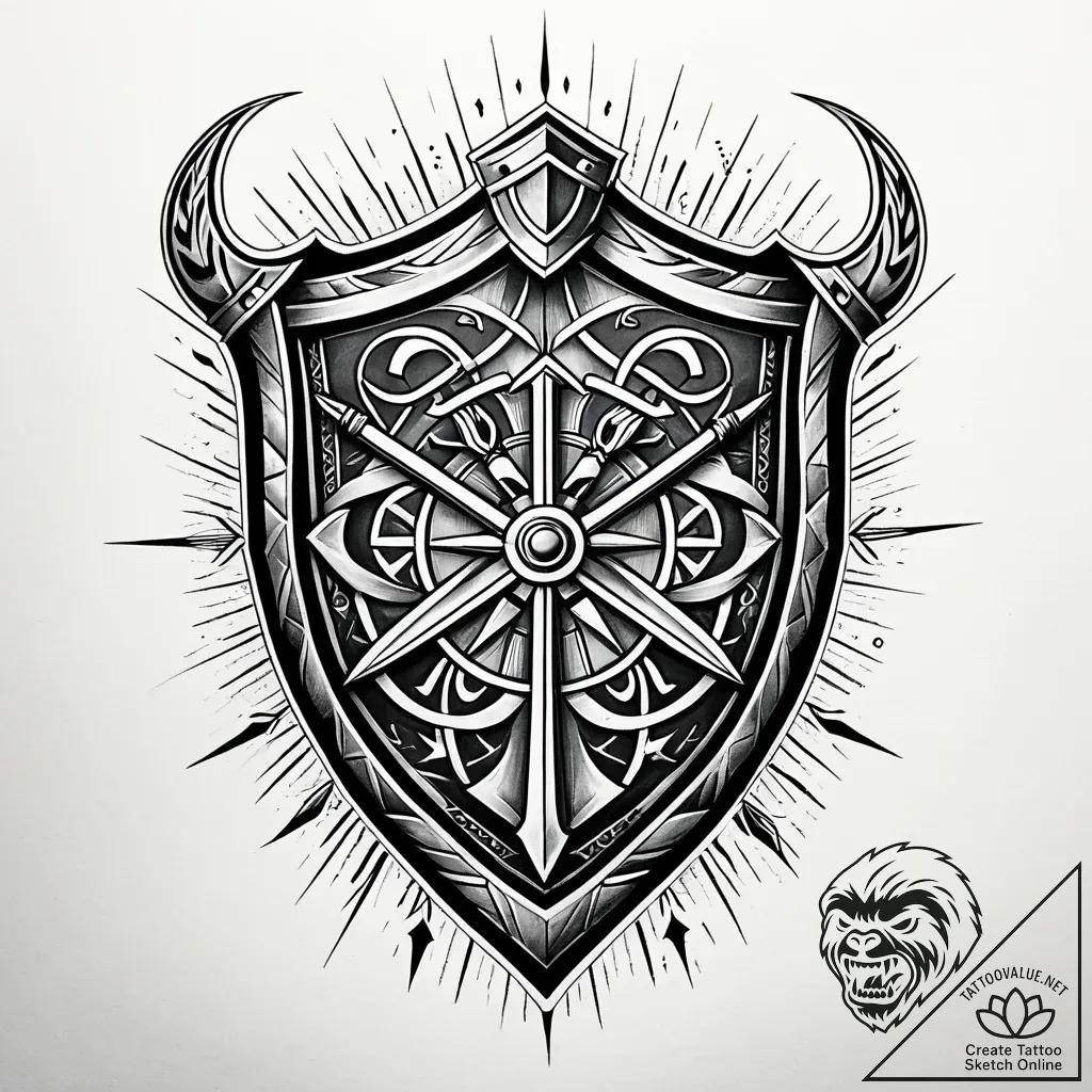 Ancient shield with faded runes, tattoo flash... - style Jaeger Simple - tattoo sketch (09.11.2025 21:09)