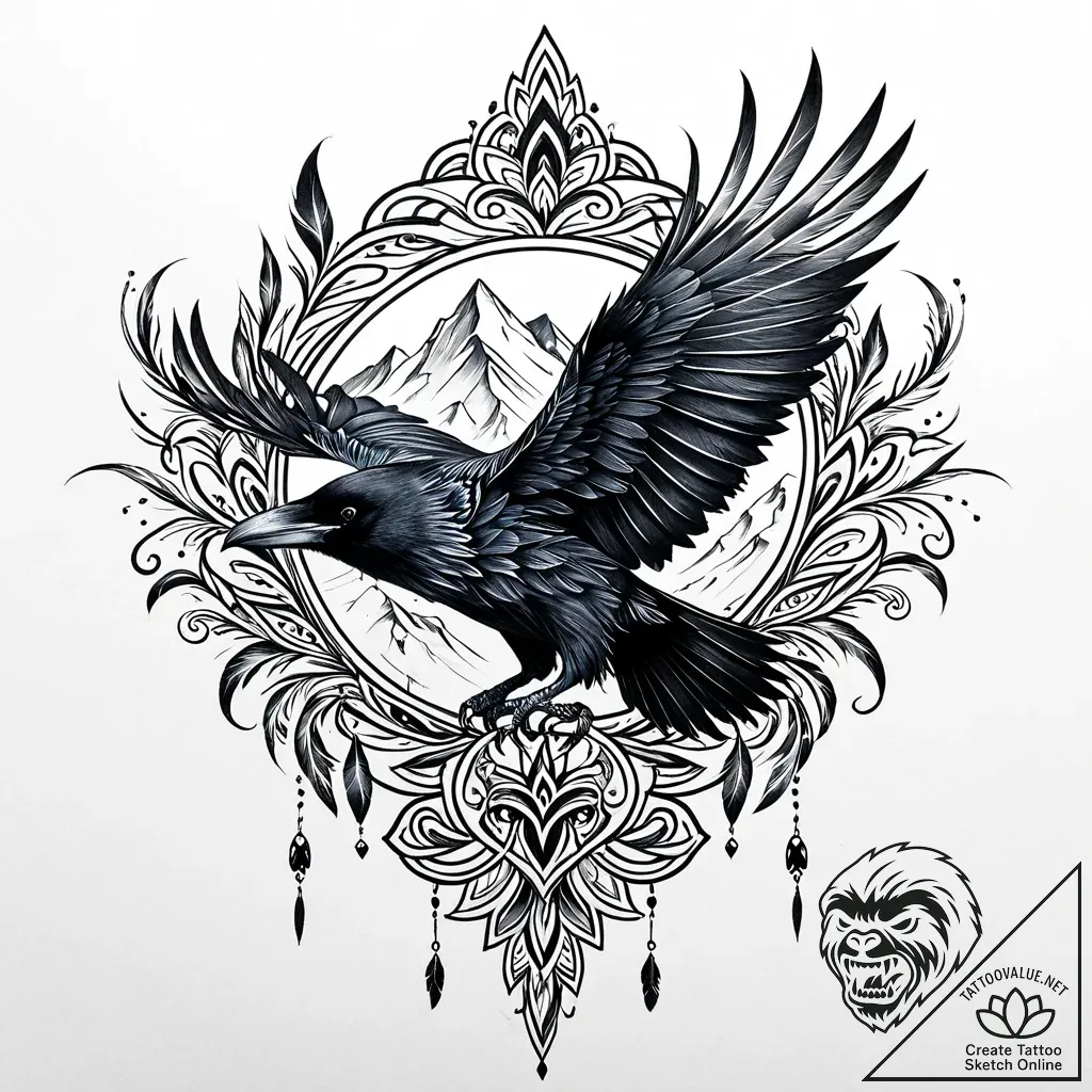 Arctic raven with ice-tipped feathers, tattoo... - style Jaeger Mini - tattoo sketch (09.11.2025 21:13)