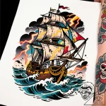 Tat tattoo sketch, stormy sea with ship battl… – style Flux Inscriptions – tattoo sketch (09.11.2025 21:19)