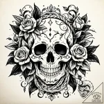 Tattoo sketch, skull wrapped in delicate flor… – style Jaeger Simple – tattoo sketch (09.11.2025 21:22)