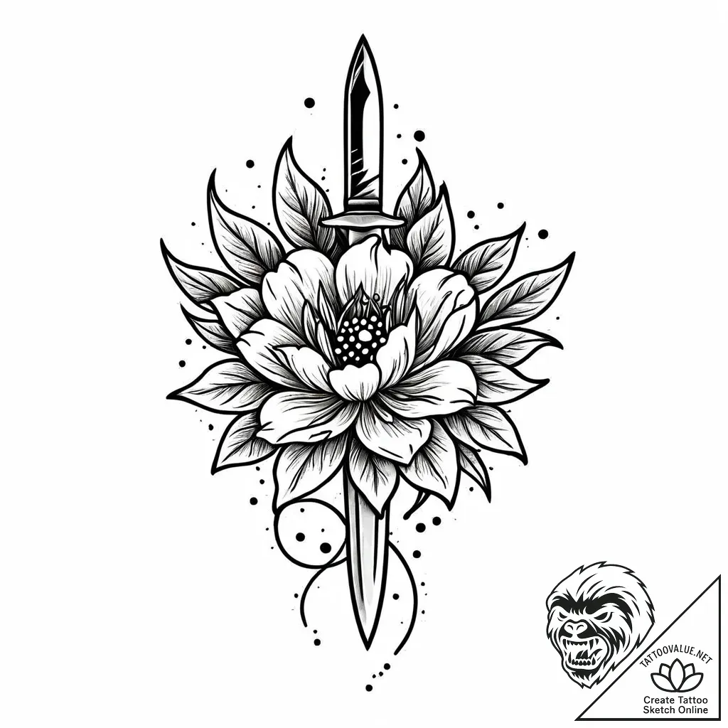 Knife piercing frozen bloom, tattoo sketch de... - style Jaeger Mini - tattoo sketch (09.11.2025 21:24)