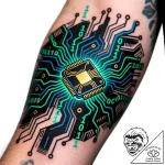 Tat tattoo sketch, flowing binary code formin… – style Flux Inscriptions – tattoo sketch (09.11.2025 21:43)