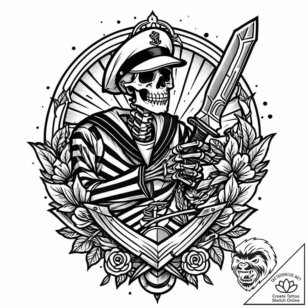 Knife in skeletal grip, tattoo sketch design,... - style Jaeger Mini - tattoo sketch (09.11.2025 21:48)