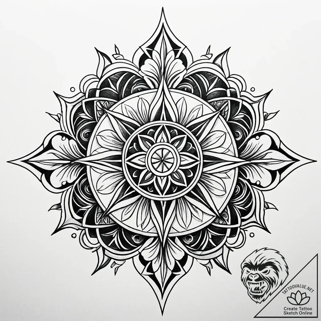 Orb within spectral bloom, artistic tattoo sk... - style Jaeger Simple - tattoo sketch (09.11.2025 21:58)