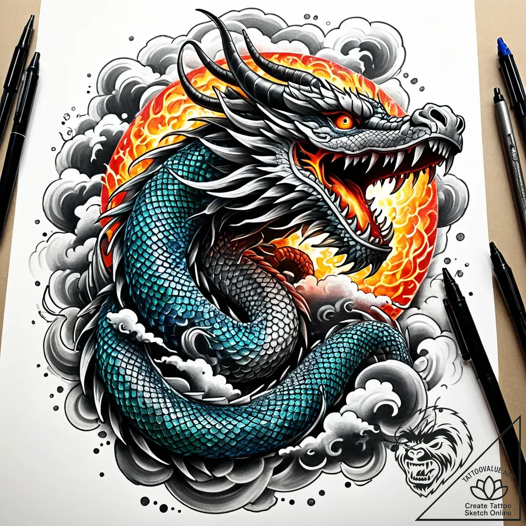 Tat tattoo sketch, japanese dragon coiling th... - style Jaeger Simple - tattoo sketch (09.11.2025 22:10)