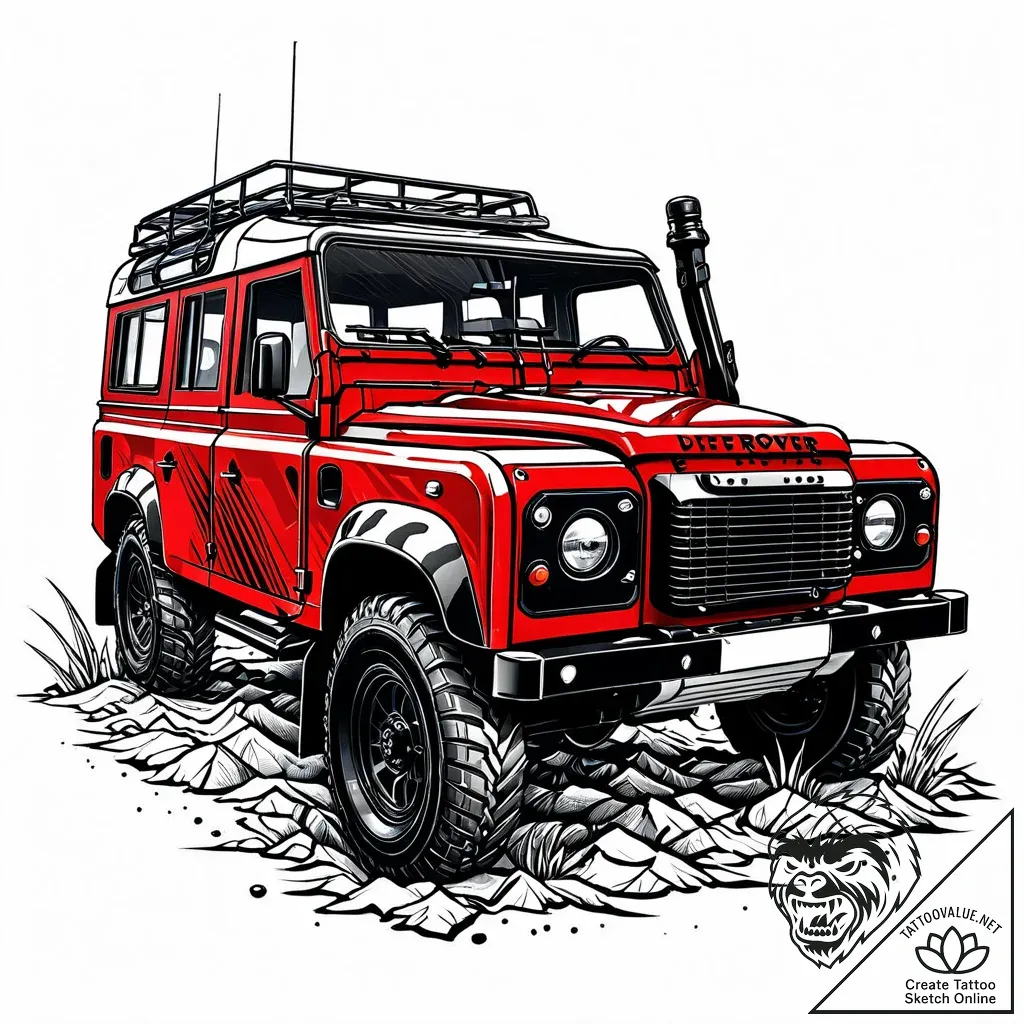 Land rover defender, rugged and classic, on a... - style Jaeger Mini - tattoo sketch (09.11.2025 22:12)