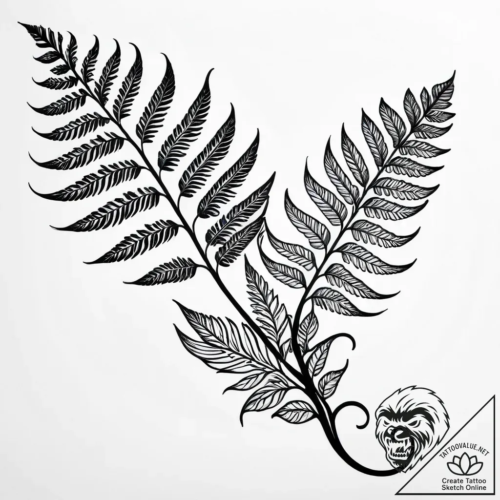 Tat tattoo sketch, curling fern fronds with d... - style Jagger Old - tattoo sketch (09.11.2025 22:16)