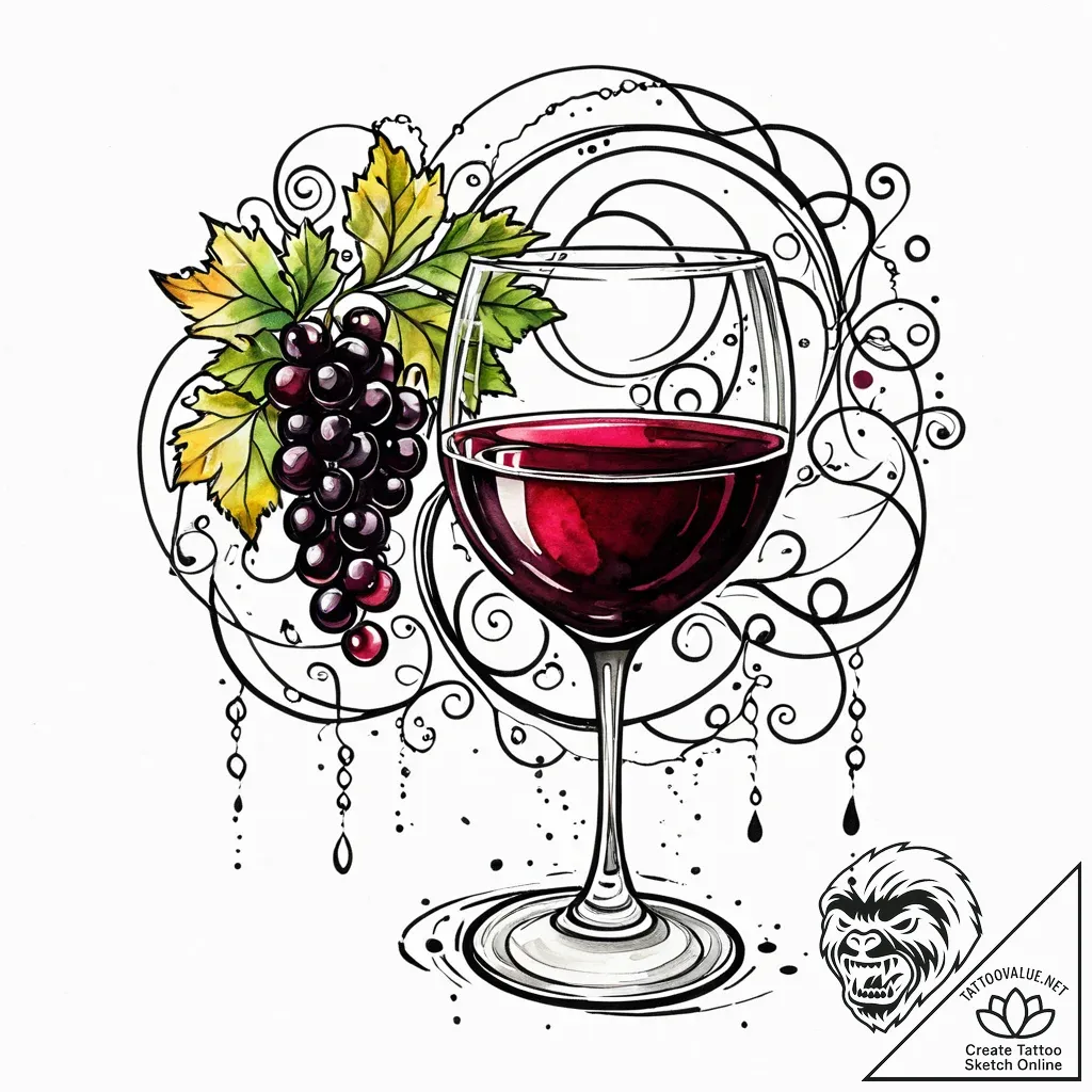 Tat tattoo sketch, sommelier holding wine gla... - style Jaeger Mini - tattoo sketch (09.11.2025 22:24)