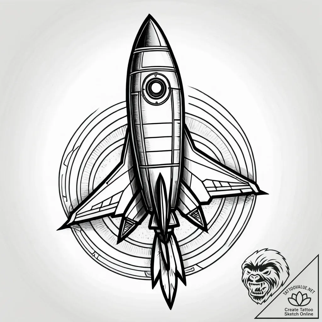 Rocket ship, retro style, blasting off, artis... - style Jagger Old - tattoo sketch (09.11.2025 22:28)
