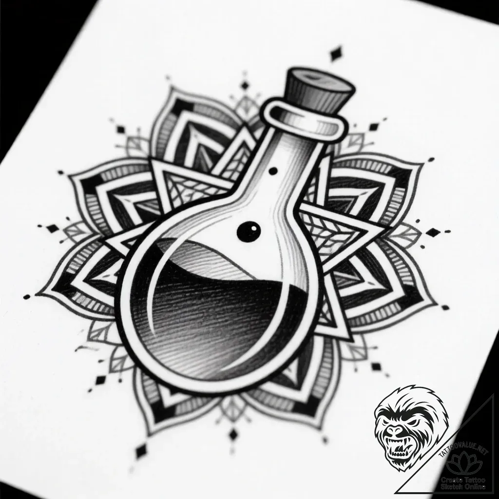 Potion bottle from a video game (hp or mana),... - style Flux Inscriptions - tattoo sketch (09.11.2025 22:31)