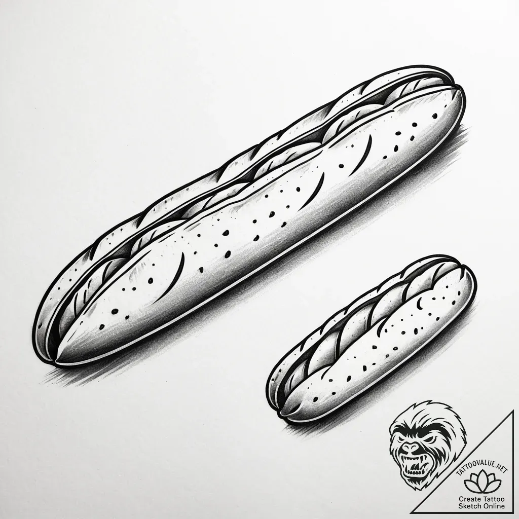 A detailed baguette bread, rustic,, tattoo sk... - style Jaeger Simple - tattoo sketch (09.11.2025 22:34)
