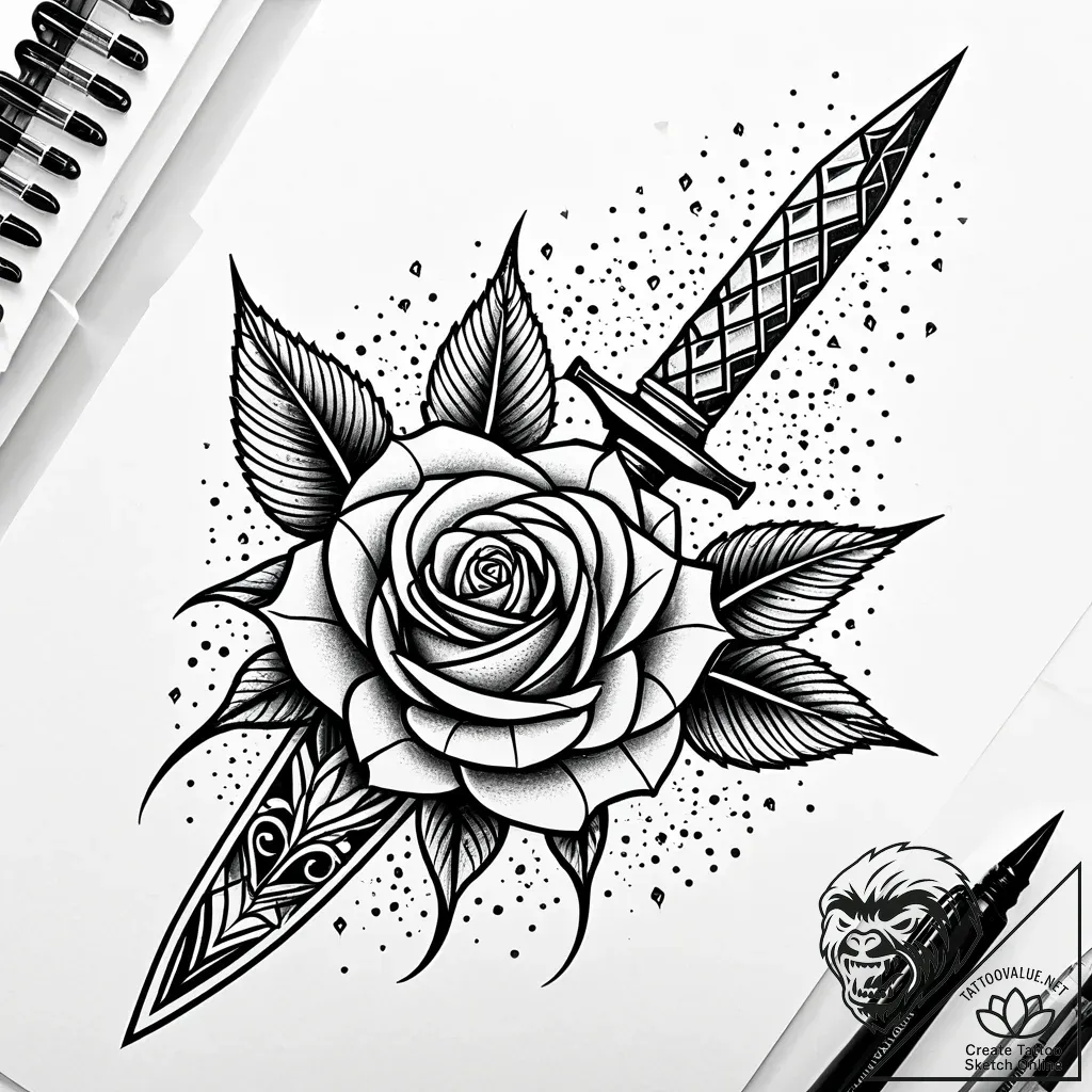 Ashen dagger through frozen rose, tattoo sket... - style Jaeger Simple - tattoo sketch (09.11.2025 22:46)
