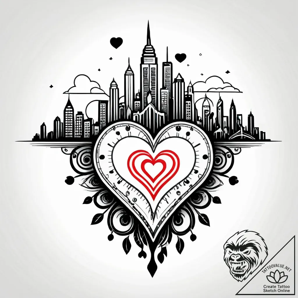 Heart monitor ekg line morphing into a city s... - style Jagger Old - tattoo sketch (09.11.2025 22:52)