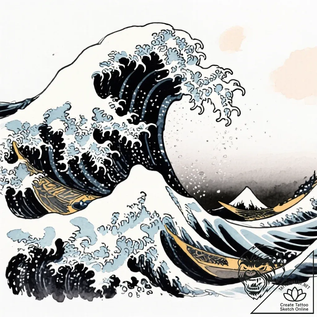 Tsunami wave in the style of hokusai, tattoo... - style Flux Inscriptions - tattoo sketch (09.11.2025 22:55)