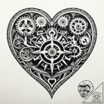 Gear-filled heart with a key in its center, t… – style Jaeger Mini – tattoo sketch (09.11.2025 23:00)