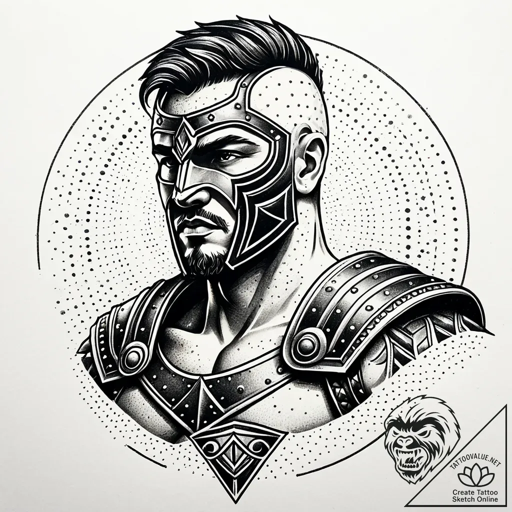 Gladiator, artistic tattoo sketch, muted colo... - style Jaeger Simple - tattoo sketch (09.11.2025 23:10)