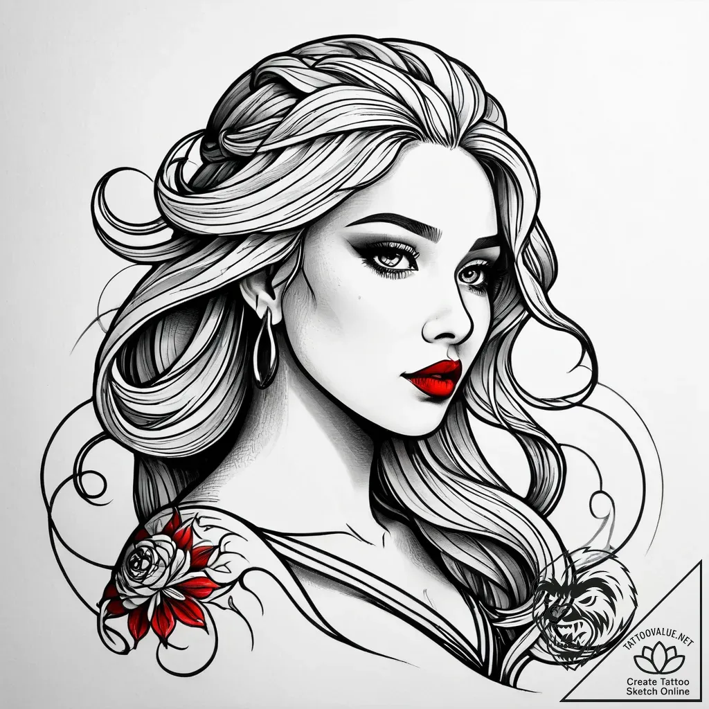 Tattoo sketch, elsa with flowing icy hair, et... - style Jagger Old - tattoo sketch (09.11.2025 23:16)