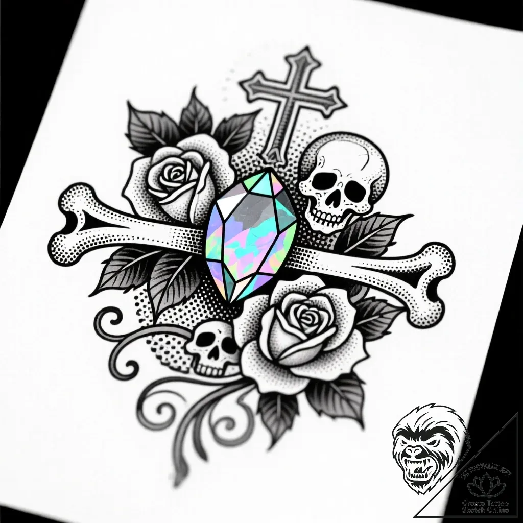 Opal gem trapped in bone claw, tattoo flash s... - style Flux Inscriptions - tattoo sketch (09.11.2025 23:19)