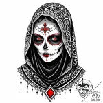 Veiled widow with a subtle, skeletal face und… – style Jaeger Mini – tattoo sketch (09.11.2025 23:49)