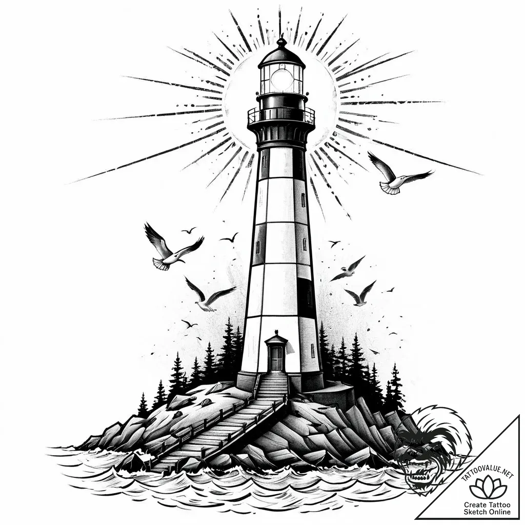Tattoo sketch, lighthouse beam cutting throug... - style Jaeger Mini - tattoo sketch (10.11.2025 00:03)
