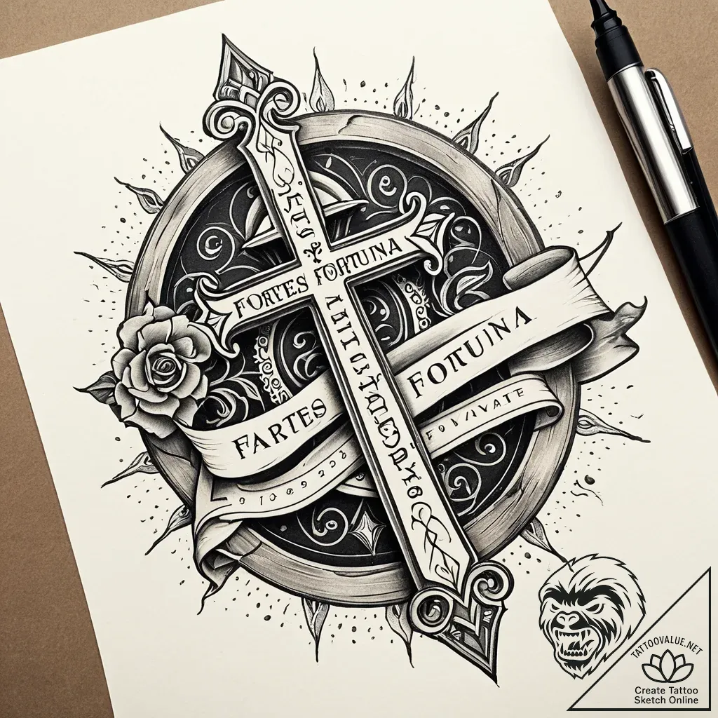 Adage in latin, inscribed on a weathered scro... - style Jaeger Simple - tattoo sketch (10.11.2025 00:07)