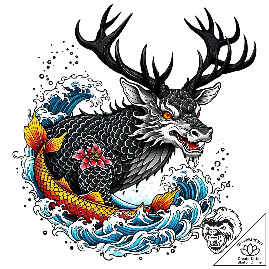 Dark stag emerging from fog, tattoo sketch de... - style Jaeger Mini - tattoo sketch (10.11.2025 00:10)