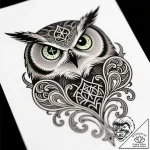 Arcane owl with rune eyes, ink illustration f… – style Flux Inscriptions – tattoo sketch (10.11.2025 00:28)