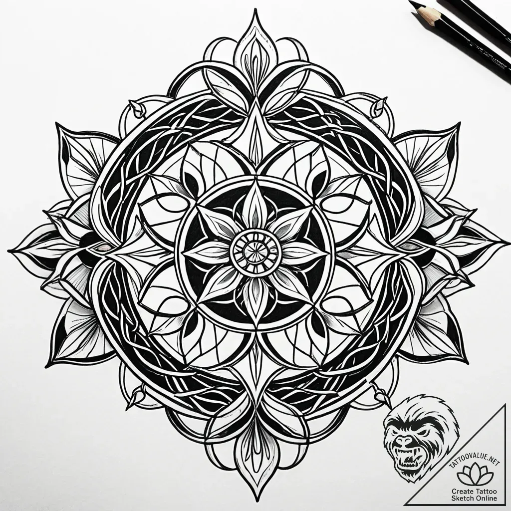 Yarn sigil beneath celestial bloom, tattoo dr... - style Jaeger Simple - tattoo sketch (10.11.2025 01:07)
