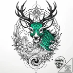 Emerald stag in spectral forest, concept art… – style Jaeger Mini – tattoo sketch (10.11.2025 01:10)
