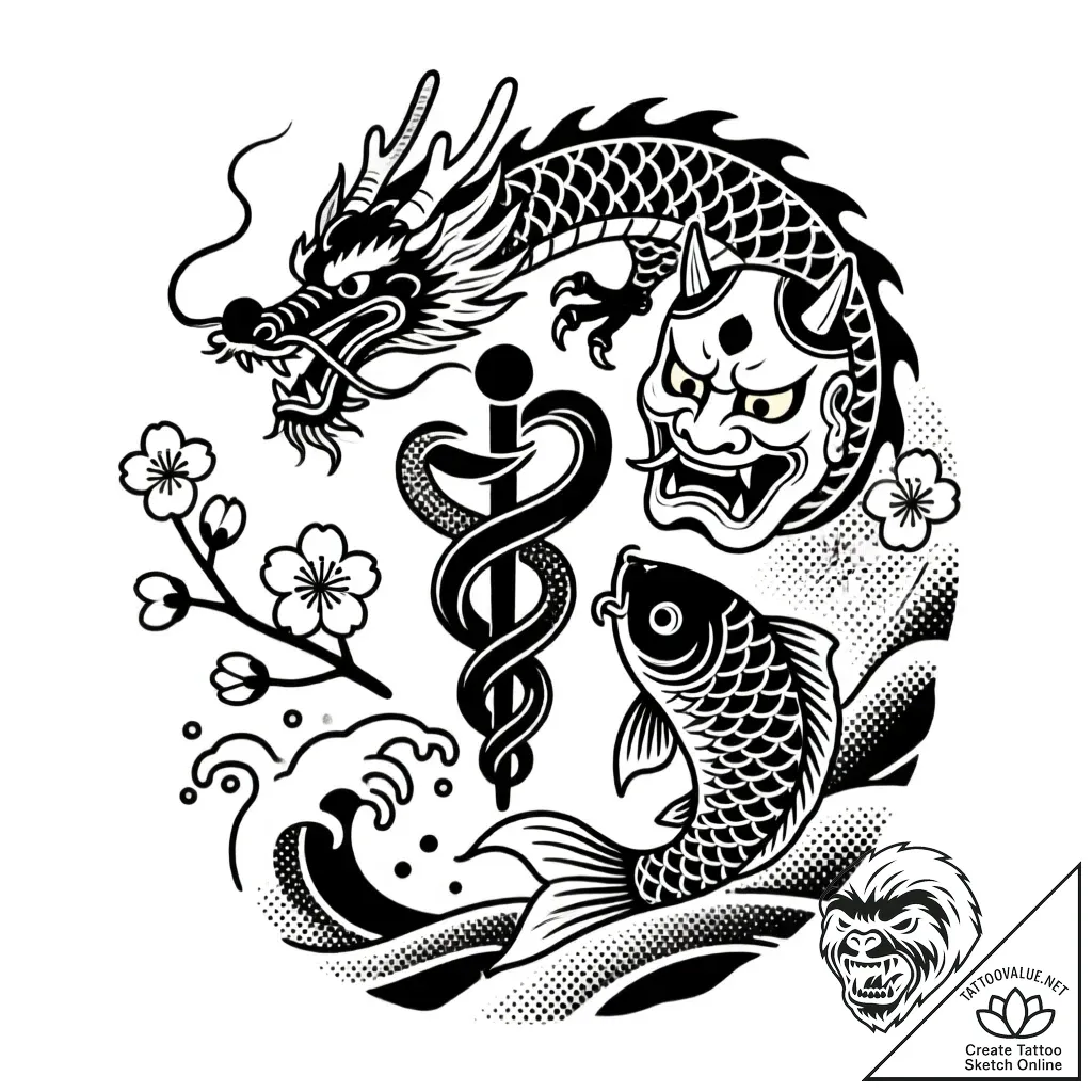 Caduceus, tattoo drawing outline, irezumi jap... - style Flux Inscriptions - tattoo sketch (10.11.2025 01:17)