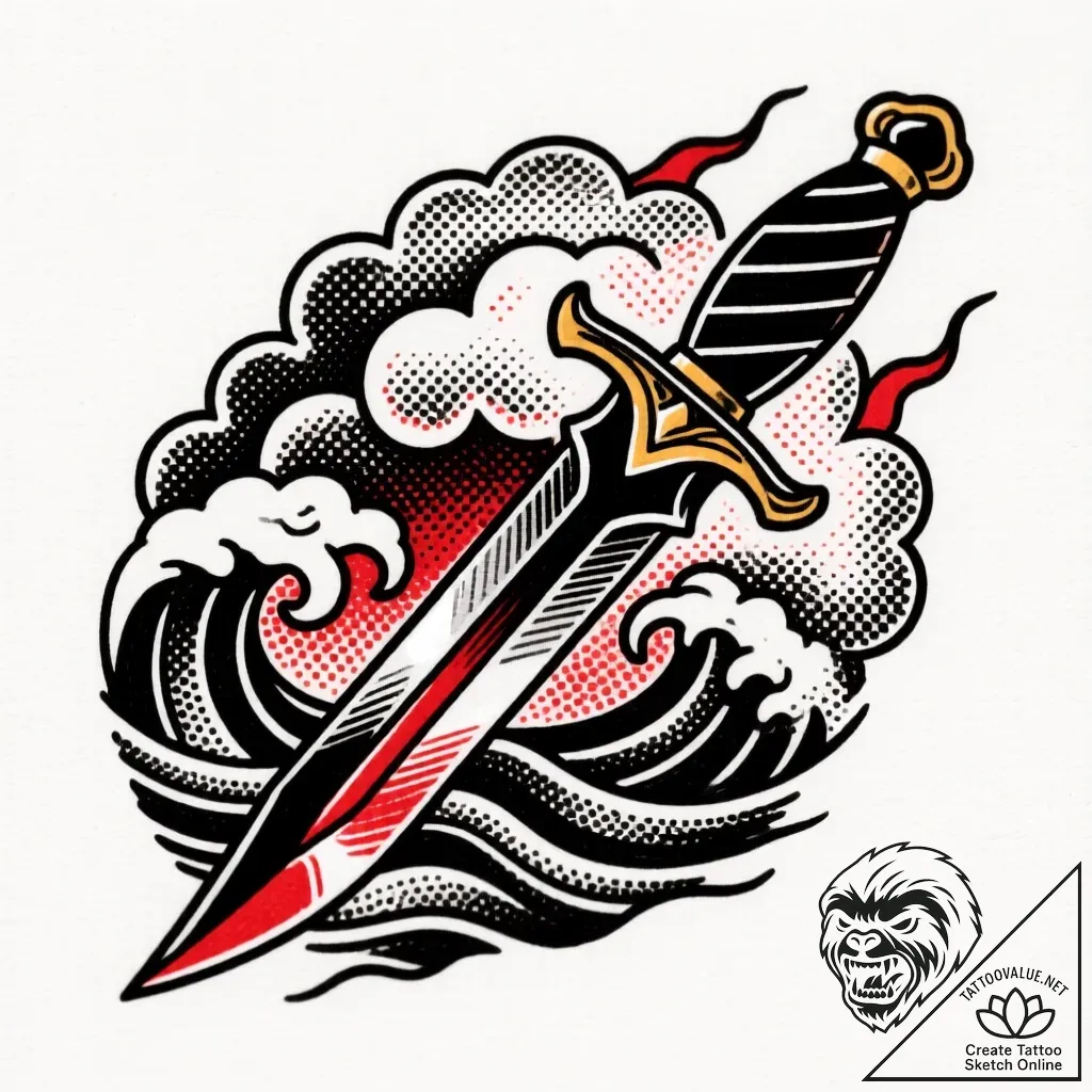 Dagger splitting storm clouds, artistic tatto... - style Flux Inscriptions - tattoo sketch (10.11.2025 01:28)