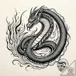 Lunar flames devouring serpent, ink illustrat… – style Jaeger Simple – tattoo sketch (10.11.2025 02:06)